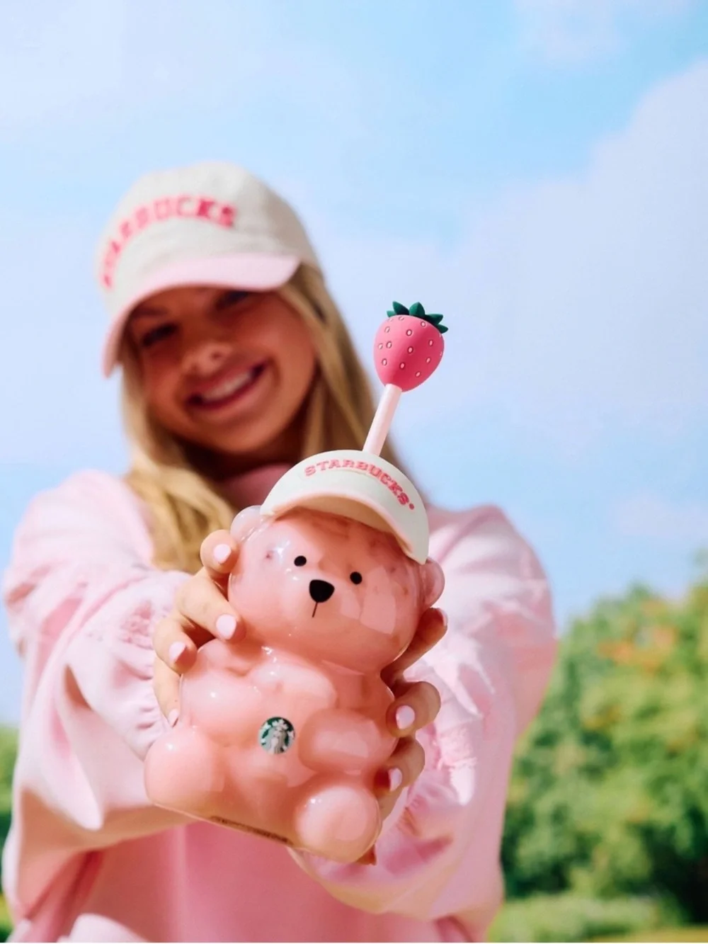Starbucks Kids Clear Bear Cup with Pink and Cream Cap
